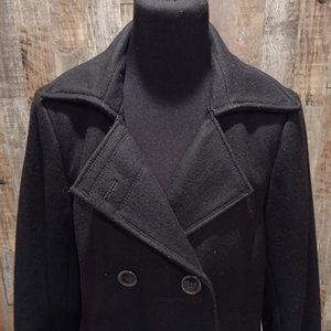 OLD NAVY BLACK WOOL BLEND WOMENS DOUBLE BREASTED PEA COAT JACKET SZ LARGE EUC